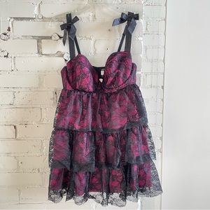 Cacique Black Lace Ruffle Babydoll Nightgown Lingerie 2X